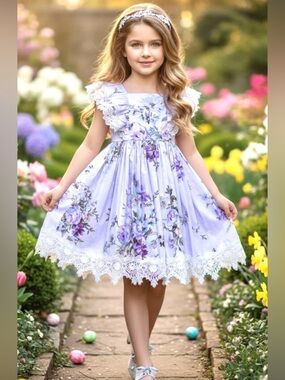 NWT Trish Scully Girls' Anne Lavender Lace Dress Size 4
